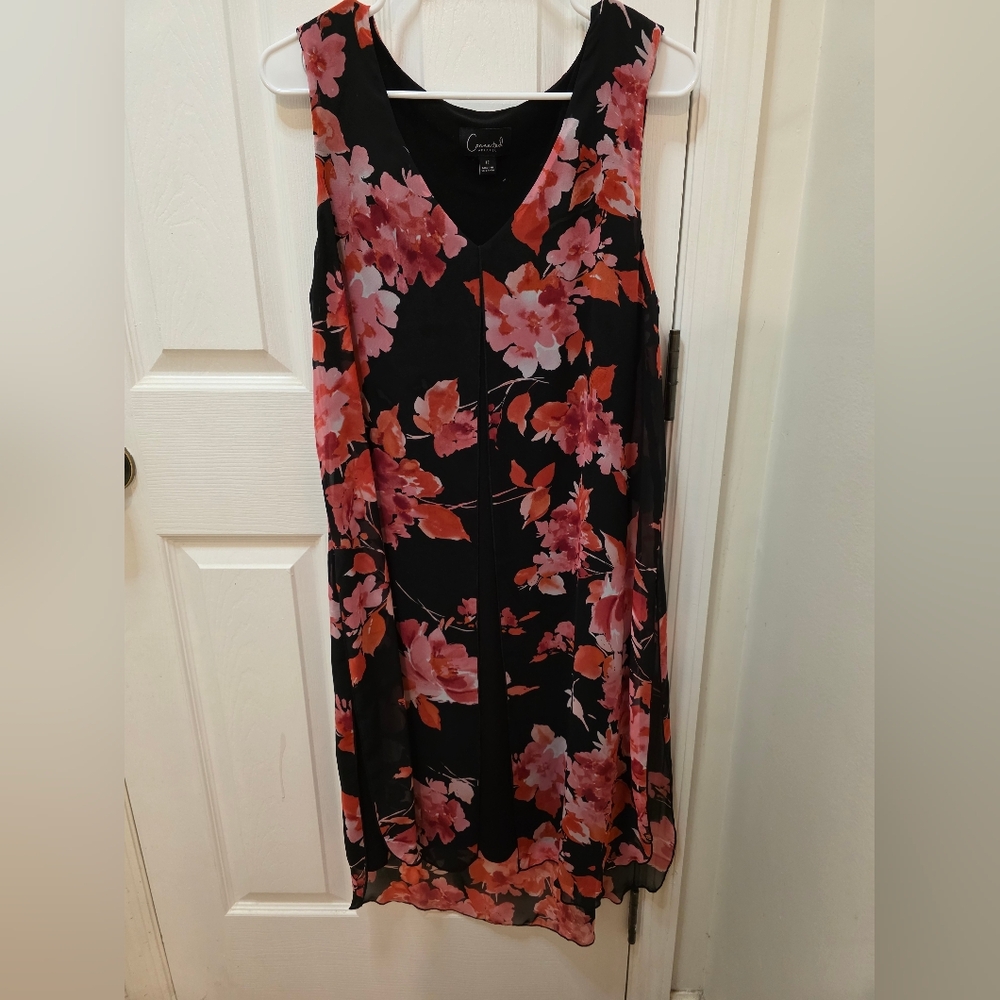 Connected Apparel Black and Pink Floral Midi Dress